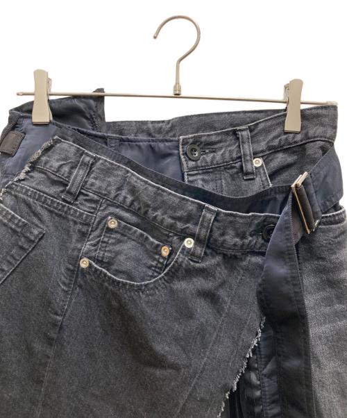 sacai（サカイ）sacai (サカイ) ラッププリーツスカート ダメージ デニムパンツ ブラック サイズ:1の古着・服飾アイテム