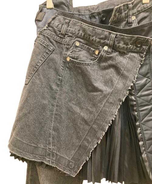 sacai（サカイ）sacai (サカイ) ラッププリーツスカート ダメージ デニムパンツ ブラック サイズ:1の古着・服飾アイテム
