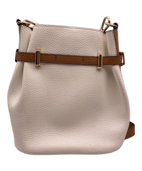 FURLA（フルラ）FURLA (フルラ) アウラ ミニ ドローストリングショルダーバッグ ホワイト×ブラウンの古着・服飾アイテム