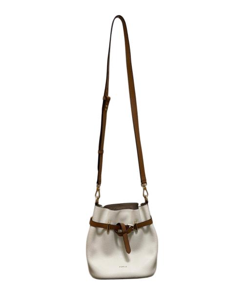 FURLA（フルラ）FURLA (フルラ) アウラ ミニ ドローストリングショルダーバッグ ホワイト×ブラウンの古着・服飾アイテム