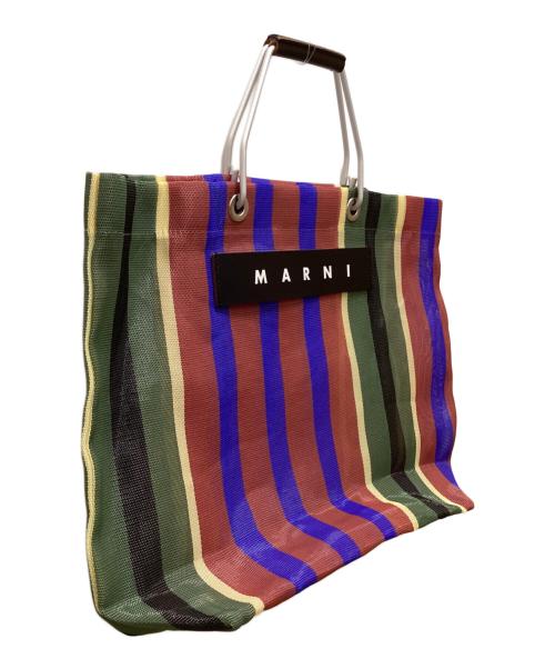 MARNI（マルニ）MARNI (マルニ) マーケットストライプハンドバッグ ブラウン×ブルーの古着・服飾アイテム