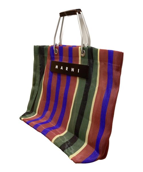 MARNI（マルニ）MARNI (マルニ) マーケットストライプハンドバッグ ブラウン×ブルーの古着・服飾アイテム