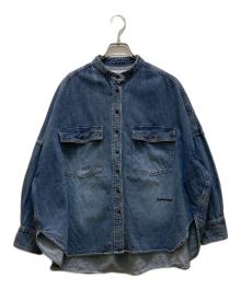 pual ce cin（ピュアルセシン）の古着「ヴィンテージライクデニムバンドカラーシャツ」｜インディゴ