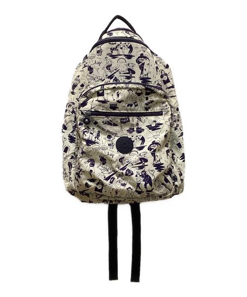 Kipling（キプリング）Kipling (キプリング) Colab Print リュック ホワイト×ネイビーの古着・服飾アイテム