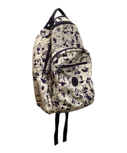 Kipling（キプリング）Kipling (キプリング) Colab Print リュック ホワイト×ネイビーの古着・服飾アイテム