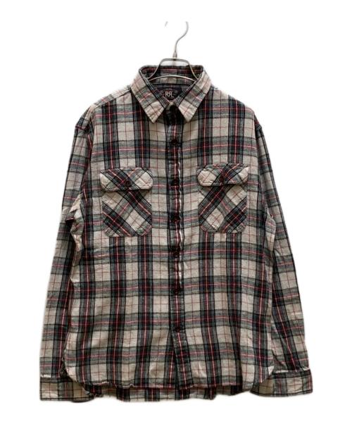 RRL（ダブルアールエル）RRL (ダブルアールエル) リネン・コットン チェックシャツ ベージュ サイズ:Ｍの古着・服飾アイテム