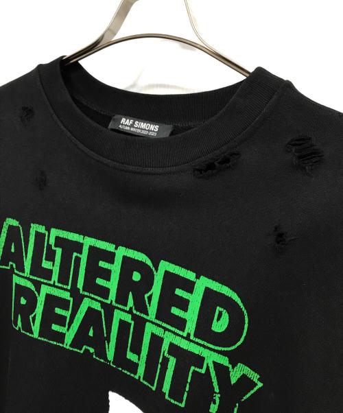 RAF SIMONS（ラフシモンズ）RAF SIMONS (ラフシモンズ) Destroyed crew neck sweater Altered Reality print スウェット ブラック サイズ:1の古着・服飾アイテム