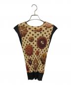 PLEATS PLEASEプリーツプリーズ）の古着「ドーナツ柄ノースリーブプリーツカットソー」｜ブラック×ブラウン