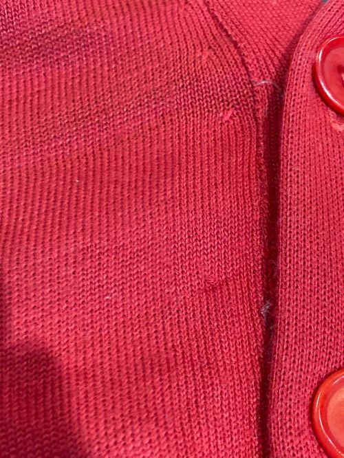 JohnUNDERCOVER（ジョンアンダーカバー）JohnUNDERCOVER (ジョンアンダーカバー) レイヤードデザインカーディガン レッド×グレー サイズ:3の古着・服飾アイテム