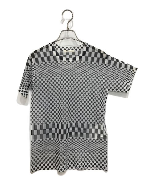 COMME des GARCONS（コムデギャルソン）COMME des GARCONS (コムデギャルソン) ポリエステルドットチェッカープリントシースルーTシャツ カットソー ホワイト×ブラック サイズ:不明の古着・服飾アイテム