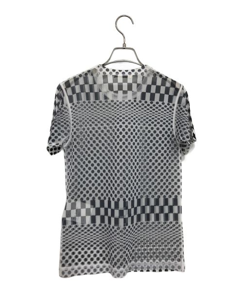 COMME des GARCONS（コムデギャルソン）COMME des GARCONS (コムデギャルソン) ポリエステルドットチェッカープリントシースルーTシャツ カットソー ホワイト×ブラック サイズ:不明の古着・服飾アイテム
