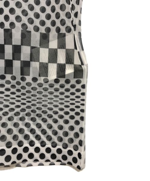 COMME des GARCONS（コムデギャルソン）COMME des GARCONS (コムデギャルソン) ポリエステルドットチェッカープリントシースルーTシャツ カットソー ホワイト×ブラック サイズ:不明の古着・服飾アイテム