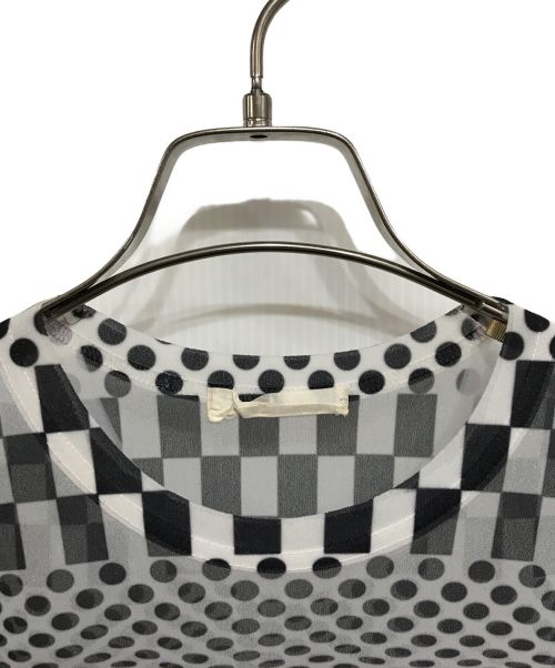 COMME des GARCONS（コムデギャルソン）COMME des GARCONS (コムデギャルソン) ポリエステルドットチェッカープリントシースルーTシャツ カットソー ホワイト×ブラック サイズ:不明の古着・服飾アイテム