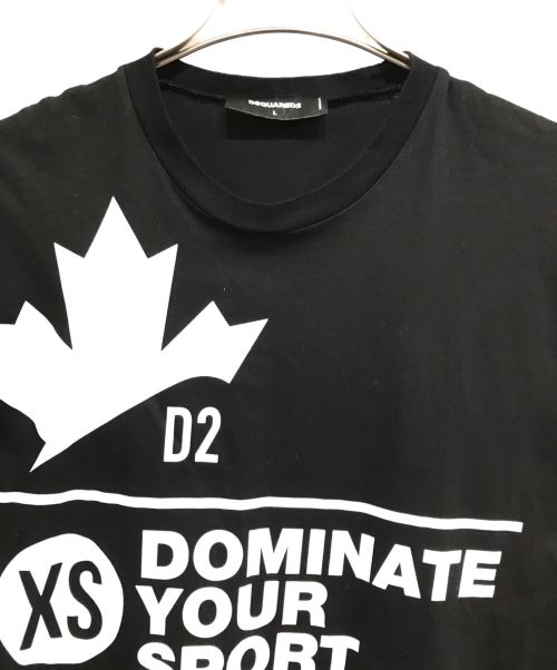 DSQUARED2（ディースクエアード）DSQUARED2 (ディースクエアード) D2 LEAF SPORT ロゴプリント T-SHIRT ブラック サイズ:Lの古着・服飾アイテム