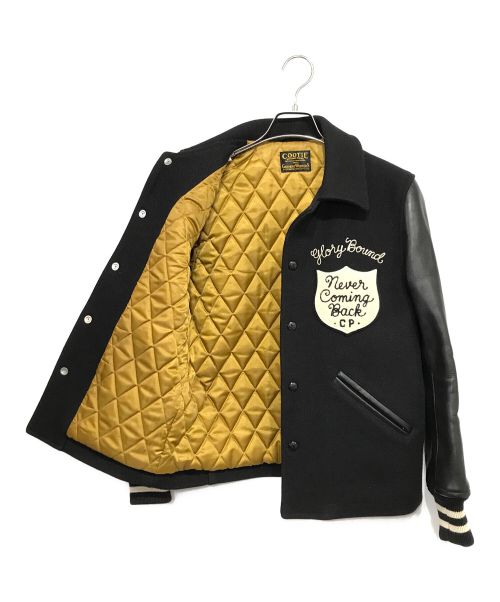 COOTIE PRODUCTIONS（クーティープロダクツ）COOTIE PRODUCTIONS (クーティープロダクツ) レザー切替ワッペンスタジャン ブラック サイズ:SMALLの古着・服飾アイテム