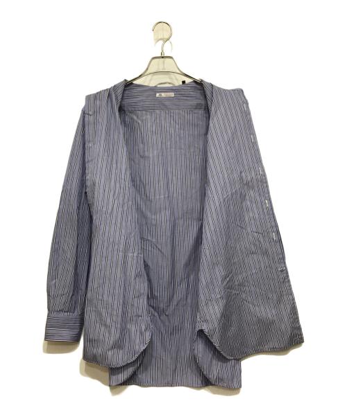 FAIRFAX（フェアファックス）FAIRFAX (フェアファックス) ストライプバンドカラーシャツ ネイビー サイズ:Lの古着・服飾アイテム