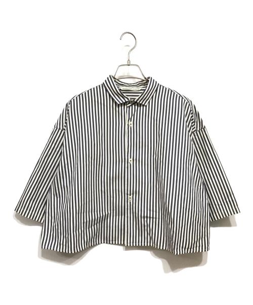 GRANDMA MAMA DAUGHTER（グランマママドーター）GRANDMA MAMA DAUGHTER (グランマママドーター) ストライプショートシャツ ブルーの古着・服飾アイテム