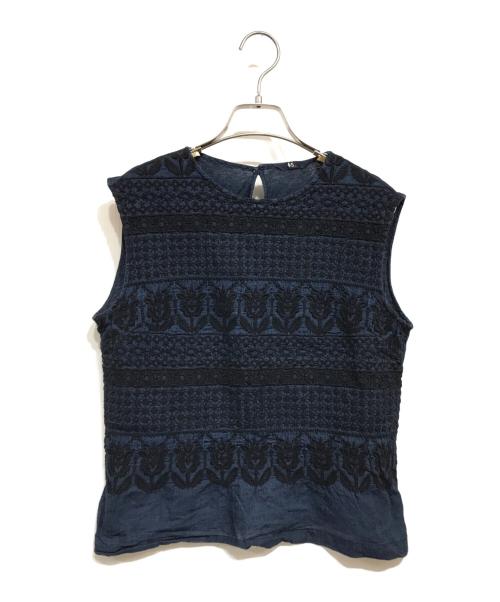 45R（フォーティファイブ・アール）45R (フォーティファイブ・アール) 藍染めチューリップ刺繍ブラウス インディゴ サイズ:2の古着・服飾アイテム