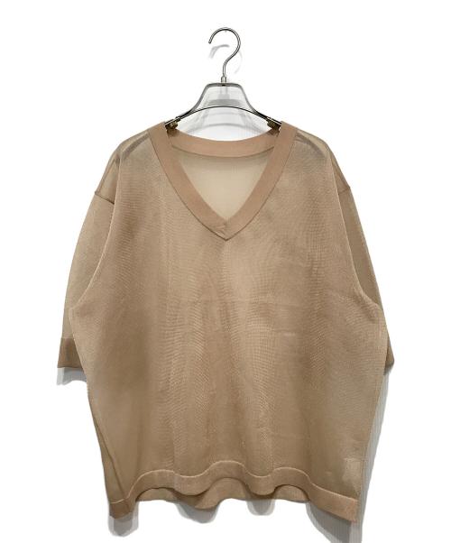 CLANE（クラネ）CLANE (クラネ) SHEER VNECK KNIT TOPS シアー ブイネック ニットトップス ベージュ サイズ:1の古着・服飾アイテム
