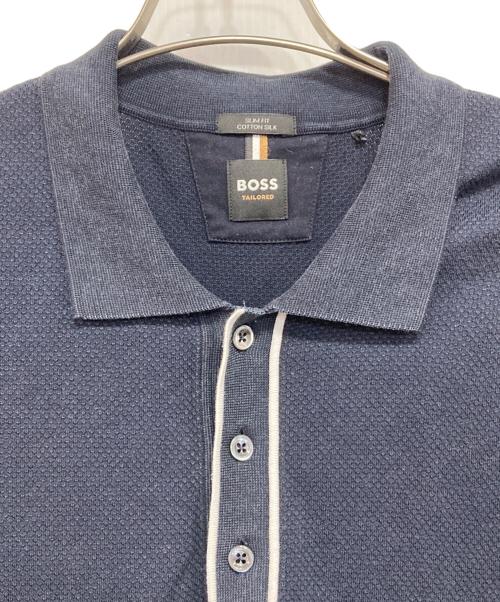 HUGO BOSS（ヒューゴ ボス）HUGO BOSS (ヒューゴ ボス) コットンシルクポロシャツ ネイビー サイズ:XLの古着・服飾アイテム