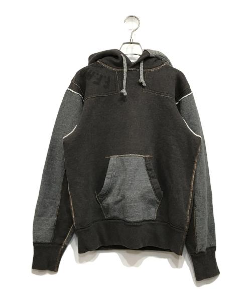 45R（フォーティファイブ・アール）45R (フォーティーファイブアール) ぷくぷく裏毛のパッチワークフーディ グレー サイズ:２の古着・服飾アイテム