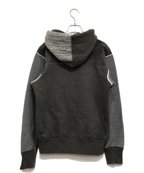 45R（フォーティファイブ・アール）45R (フォーティーファイブアール) ぷくぷく裏毛のパッチワークフーディ グレー サイズ:２の古着・服飾アイテム
