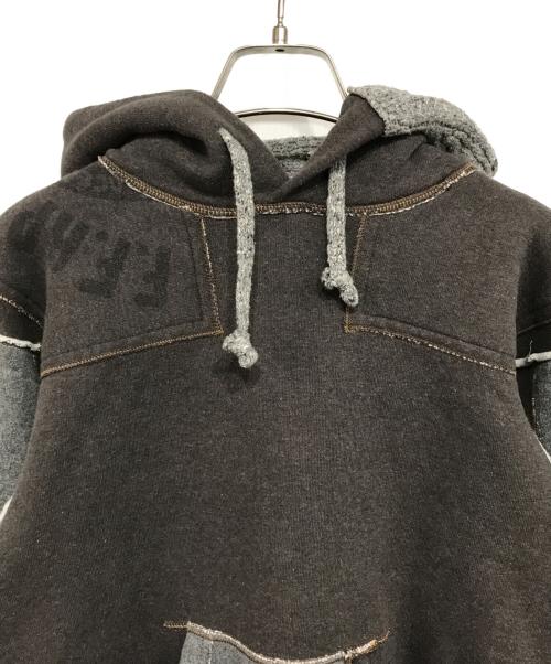 45R（フォーティファイブ・アール）45R (フォーティーファイブアール) ぷくぷく裏毛のパッチワークフーディ グレー サイズ:２の古着・服飾アイテム