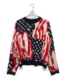 masu（エムエーエスユー）の古着「MARBLE FLAG SWEATER」｜ネイビー×レッド