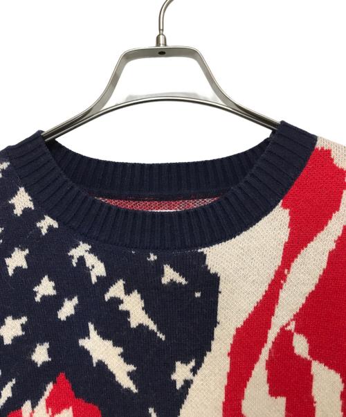 masu（エムエーエスユー）masu (エムエーエスユー) MARBLE FLAG SWEATER ネイビー×レッド サイズ:48の古着・服飾アイテム