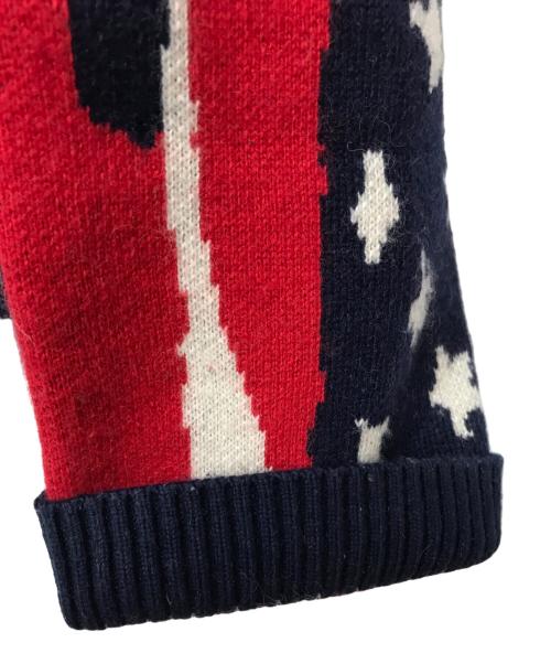 masu（エムエーエスユー）masu (エムエーエスユー) MARBLE FLAG SWEATER ネイビー×レッド サイズ:48の古着・服飾アイテム