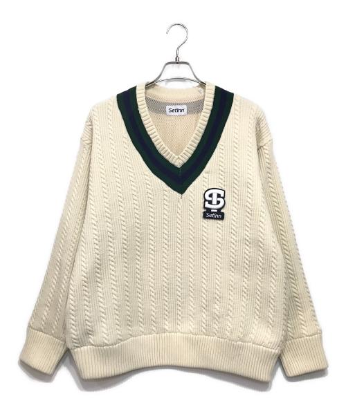 SETINN（セットイン）setinn (セットイン) Vネック チルデンニット ベージュ サイズ:Ｍの古着・服飾アイテム