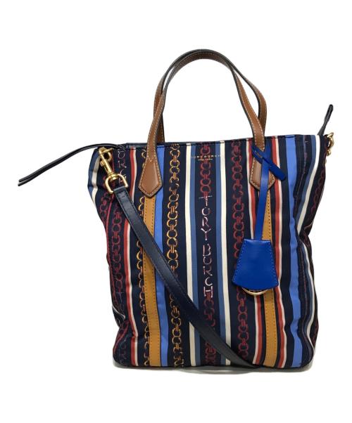 TORY BURCH（トリーバーチ）TORY BURCH (トリーバーチ) ストライプトートバッグ ネイビーの古着・服飾アイテム