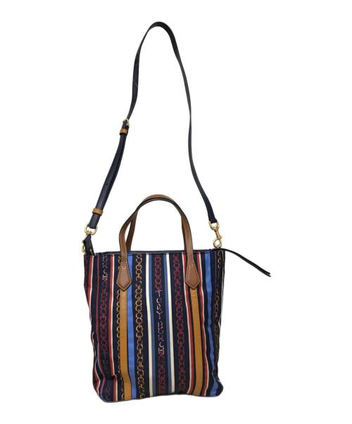 TORY BURCH（トリーバーチ）TORY BURCH (トリーバーチ) ストライプトートバッグ ネイビーの古着・服飾アイテム