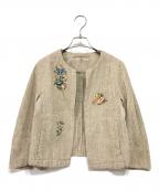 45Rフォーティファイブ・アール）の古着「ギマツイード花柄刺繍ノーカラージャケット」｜ベージュ