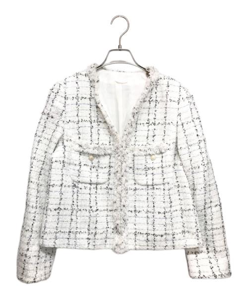 ANAYI（アナイ）ANAYI (アナイ) Eternal Line ミックスツイードノーカラー ジャケット ホワイト サイズ:40の古着・服飾アイテム