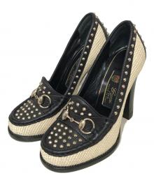 GUCCI（グッチ）の古着「1953コレクション ホースビット スタッズヒールシューズ」｜ベージュ×ブラック