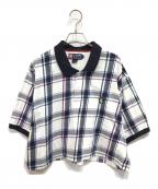 CHAPS RALPH LAURENチャップス ラルフローレン）の古着「クロップドチェックポロシャツ」｜ホワイト×ネイビー