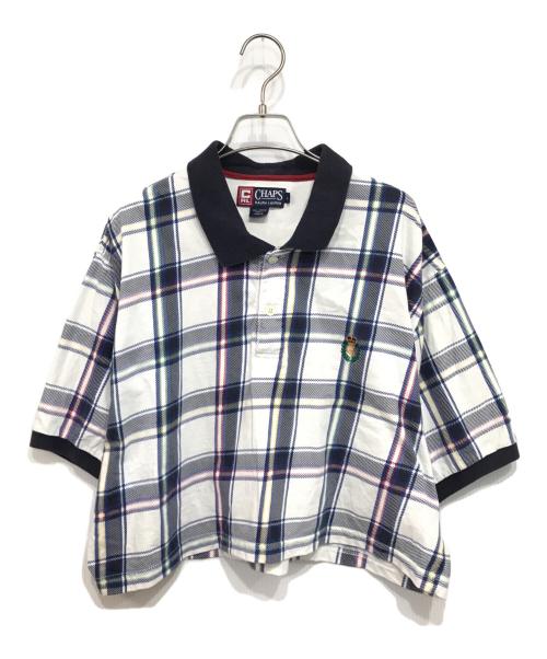 CHAPS RALPH LAUREN（チャップス ラルフローレン）CHAPS RALPH LAUREN (チャップス ラルフローレン) クロップドチェックポロシャツ ホワイト×ネイビー サイズ:Lの古着・服飾アイテム