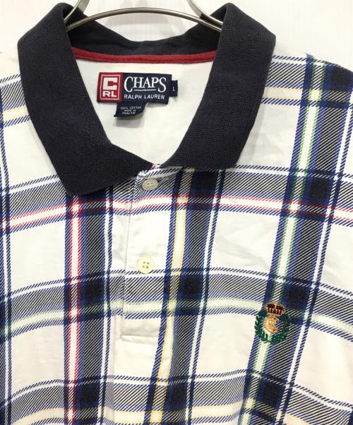 CHAPS RALPH LAUREN（チャップス ラルフローレン）CHAPS RALPH LAUREN (チャップス ラルフローレン) クロップドチェックポロシャツ ホワイト×ネイビー サイズ:Lの古着・服飾アイテム