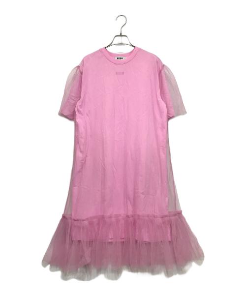 MSGM（エムエスジーエム）MSGM (エムエスジーエム) クルーネック チュールワンピース ピンク サイズ:Sの古着・服飾アイテム