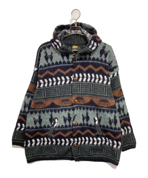 TEJIDOS ATAHUALPA（アタワルパ）TEJIDOS ATAHUALPA (アタワルパ) 総柄ニットフーデットジャケット ブラウン×グレー サイズ:-の古着・服飾アイテム