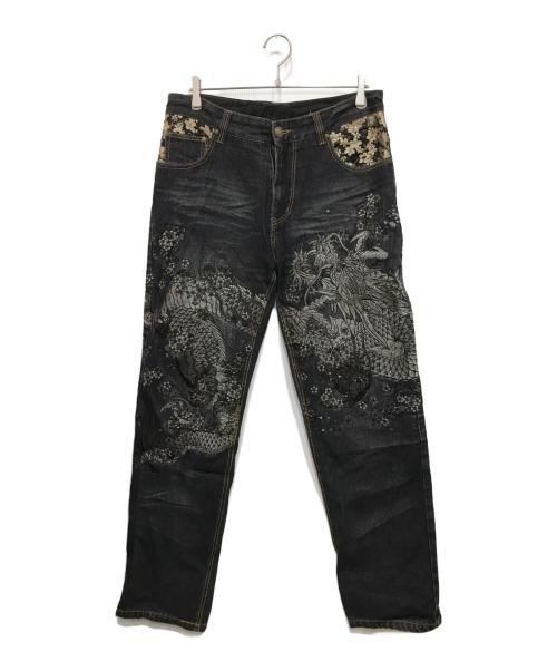 華鳥風月（カチョウフウゲツ）華鳥風月 (カチョウフウゲツ) 刺繍デニムパンツ ブラック サイズ:34の古着・服飾アイテム