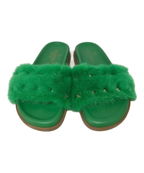 VALENTINO GARAVANI（ヴァレンティノ・ガラヴァーニ）VALENTINO GARAVANI (ヴァレンティノ・ガラヴァーニ) スタッズファーサンダル グリーン サイズ:36の古着・服飾アイテム