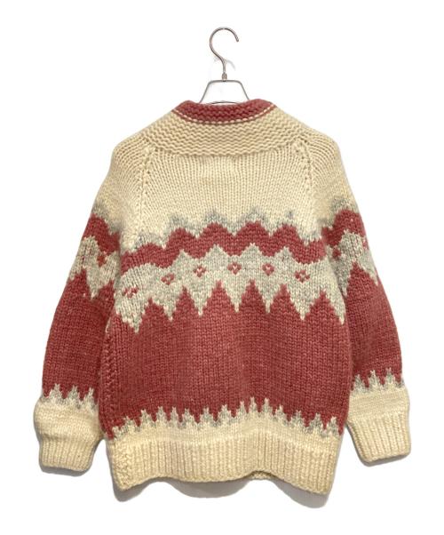 KANATA（カナタ）KANATA (カナタ) ヴンテージカウチンニットジャケット ホワイト×サーモンピンク サイズ:-の古着・服飾アイテム