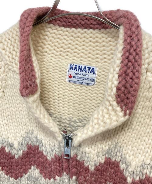 KANATA（カナタ）KANATA (カナタ) ヴンテージカウチンニットジャケット ホワイト×サーモンピンク サイズ:-の古着・服飾アイテム
