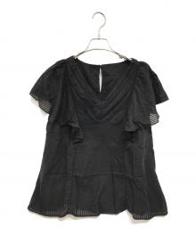 IENA（イエナ）の古着「インドドビーラッフルスリーブブラウス」｜ブラック