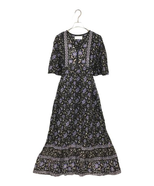 ne quittez pas（ヌキテパ）ne quittez pas (ヌキテパ) Adam et Rope (アダム エ ロペ) フラワープリントワンピース ブラック×パープル サイズ:記載なしの古着・服飾アイテム