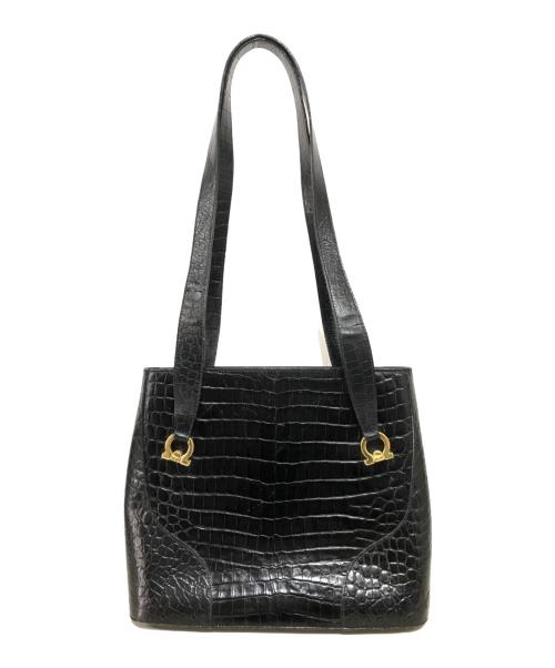 Salvatore Ferragamo（サルヴァトーレ フェラガモ）Salvatore Ferragamo (サルヴァトーレ フェラガモ) ガンチーニ型押しハンドバッグ ブラックの古着・服飾アイテム