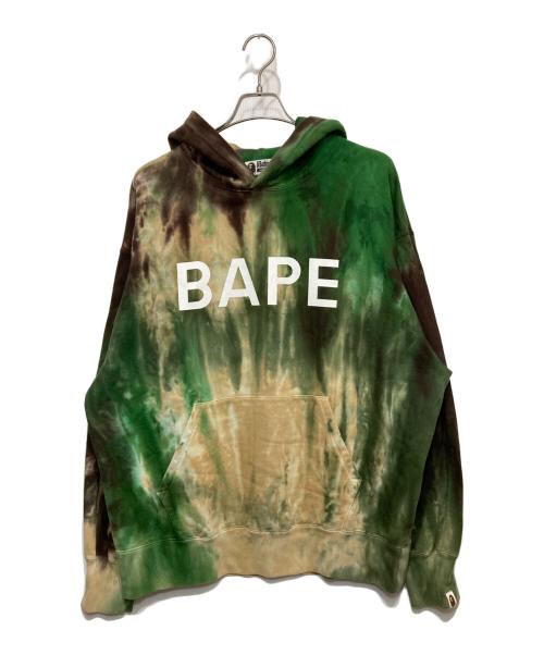 A BATHING APE（ア ベイシング エイプ）A BATHING APE (ア ベイシング エイプ) ICE DYE BAPE RELAXED FIT PULLOVER HOODIE グリーン×ベージュ サイズ:Lの古着・服飾アイテム
