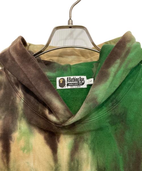 A BATHING APE（ア ベイシング エイプ）A BATHING APE (ア ベイシング エイプ) ICE DYE BAPE RELAXED FIT PULLOVER HOODIE グリーン×ベージュ サイズ:Lの古着・服飾アイテム